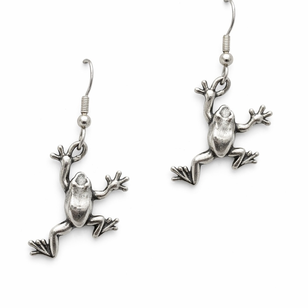 Danforth Pewter Frog Earrings 1992 Vintage Vermont Handmade Cottagecore Dangle - Picture 4 of 7